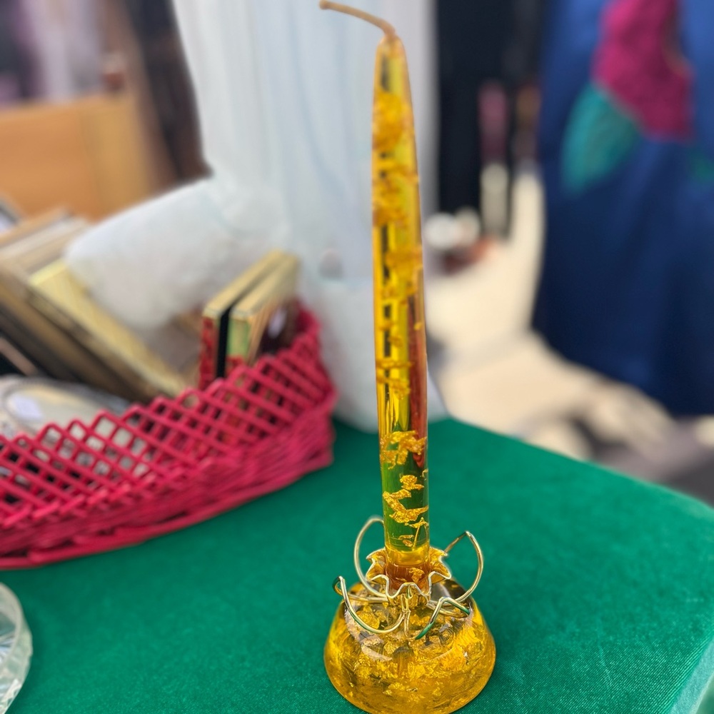 Vintage Gold Flecked Lucite Candle & Candlestick